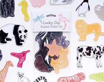 Animals Sticker Set // Lucky Dip Pack of Ten Animal Stickers // Stocking Filler // Stocking Stuffer // Gift for Kids // Animal Lovers Gift