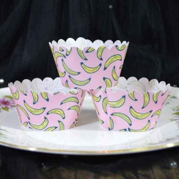 Edible Cupcake Wrappers Pink Banana Tropical by WicksteadsEatMe
