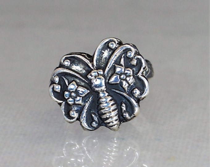 Butterfly Ring, Statement Ring, Sterling Silver Ring, Boho Butterfly Ring, Butterfly Jewelry, Floral Butterfly, Sturdy Ring, Bohemian Ring