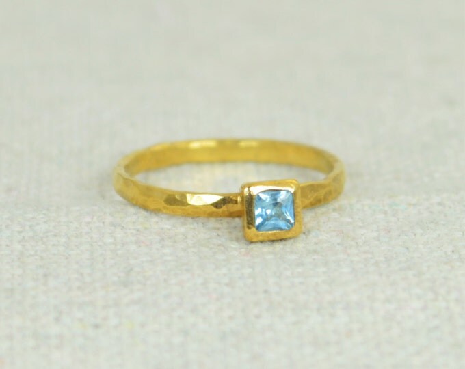 Square Aquamarine Ring, Gold Filled Aquamarine Ring, March Birthstone Ring, Square Stone Mothers Ring, Square Stone Ring, Gold Ring