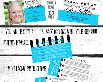 Rodan + Fields Business Card, Mini Facial Back, Referral Program Back, Hosting Reward Back, Product Back, Rodan + Fields Business