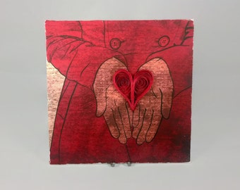 Heart in Hand Love Sign - paper quilling art, quilling heart, cotton anniversary gift for her, paper anniversary gift for him, carry heart