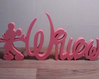 DISNEY STYLE wooden free standing name plaques with mickey mouse motif/word art/wooden letters