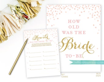 Pink and Gold Bridal Shower Games . How Old Was the Bride to Be . Guess the Bride's Age . Bridal Shower Printable Instant Digital Download