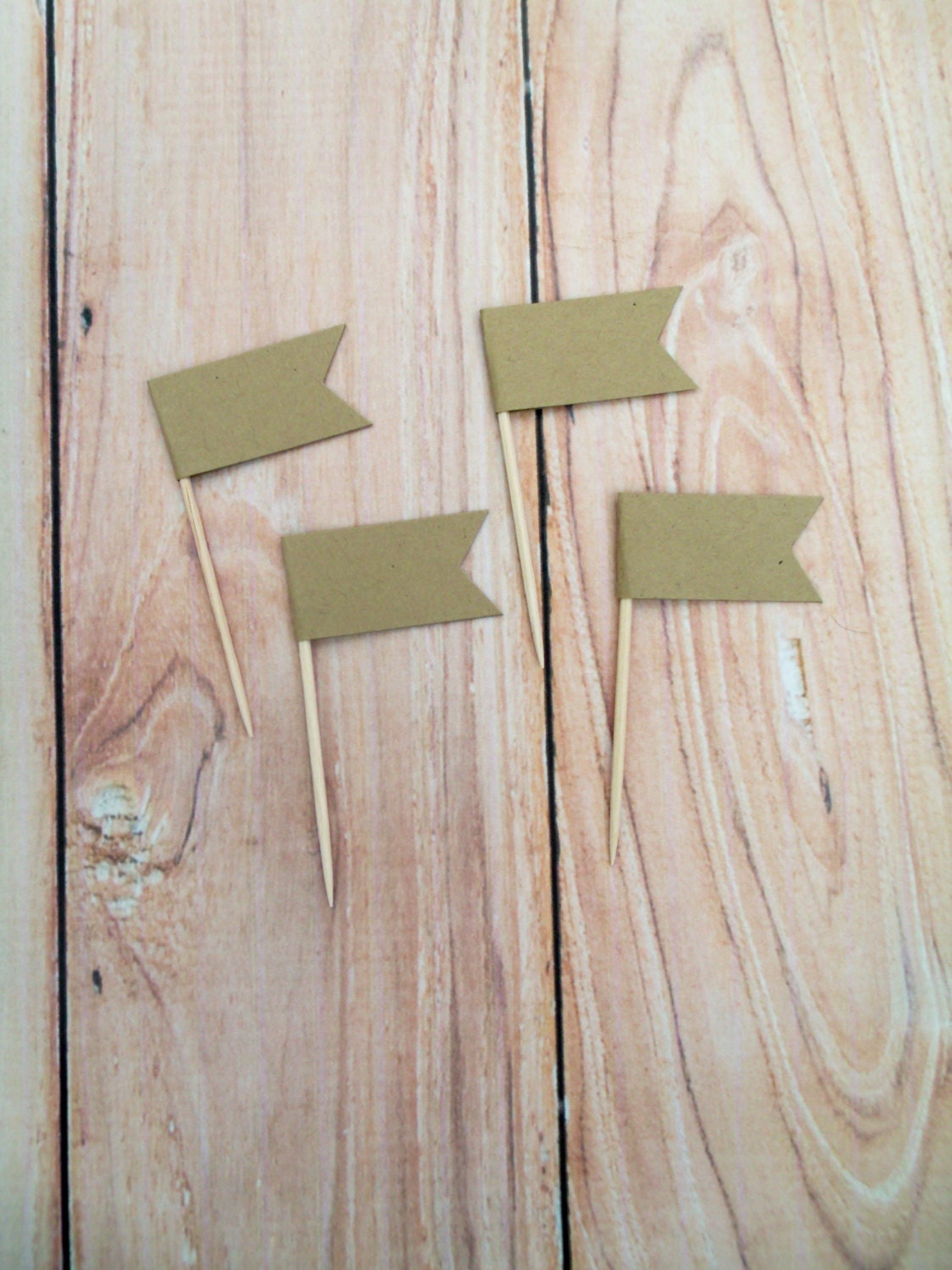 Kraft Paper Flag Cupcake Toppers Rustic Kraft Cupcake