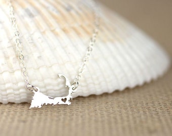 Cape Cod Necklace - Boston pride, New england pride, sterling silver I heart Cape Cod, Massachusetts map jewelry, P-Town