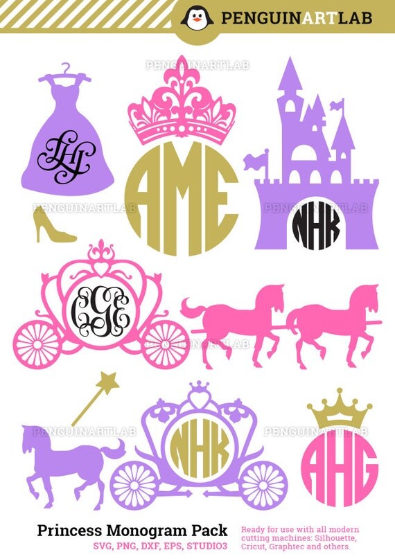 Download Princess Carriage Monogram Frames SVG Cutting Files Kingdom