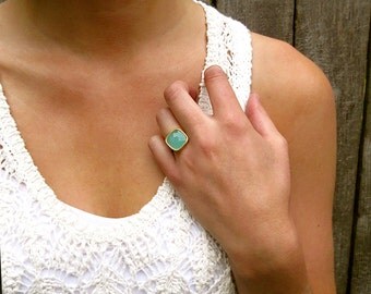 Aqua Chalcedony Statement Ring - Gold Ring - Chalcedony Ring - Gemstone Ring