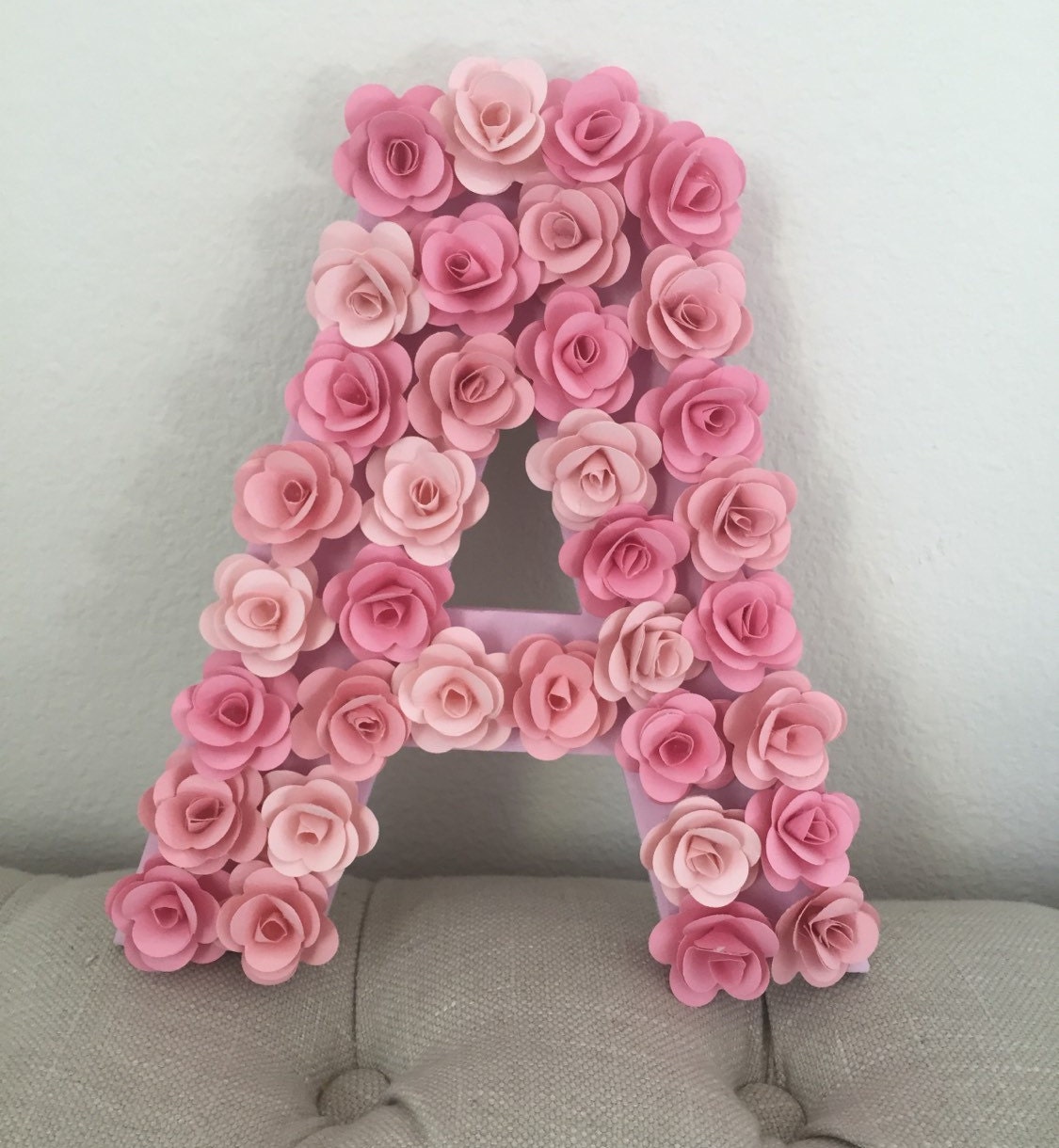 Decorative Letter with Paper Flowers Monogram Baby Nursery