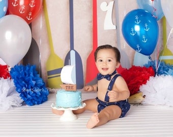 Nautical cake smash outfit, boys nautical 1st birthday outfit, anchor birthday outfit, bow tie and suspenders, boys diaper cover
