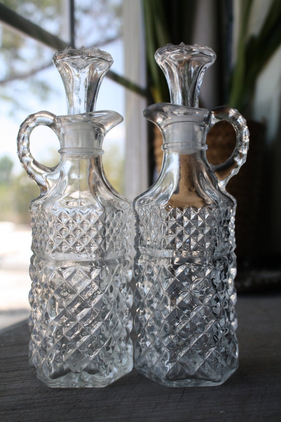 Vintage Clear Glass Oil and Vinegar Set