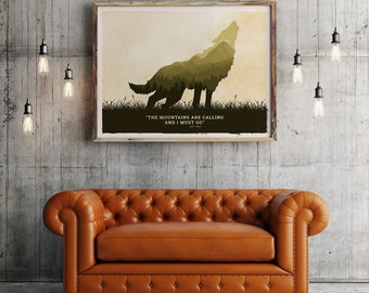 Wolf art poster, wolf art print, american wolf, yellowstone wolf, american wild life art, National parks animals , animal poster