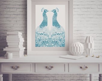 Peacock Art Digital Download Printable Art Print Wall Art Wall Decor Home Decor Wall Hanging Peacock Print Peacock Decor Bird Art Teal Art