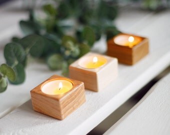 Wooden Candle Holder Set of 3 Wooden Tea Light Wedding Candle Holder Personalised Gift Wedding décor Home décor Rustic Candle Holder