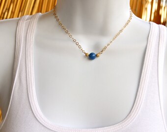 Lapis Gold Necklace, Lapis bead necklace, bead necklace, Royal blue Lapis necklace