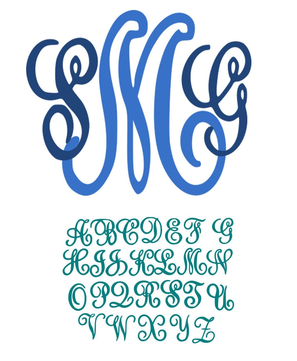 Fancy curls monogram alphabet font SVGstudio 3 DXF EPS