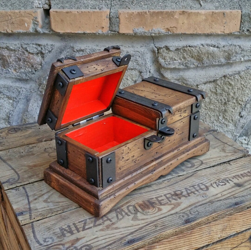 Rustic wooden jewelry box reclaimed wood treasure chest hand