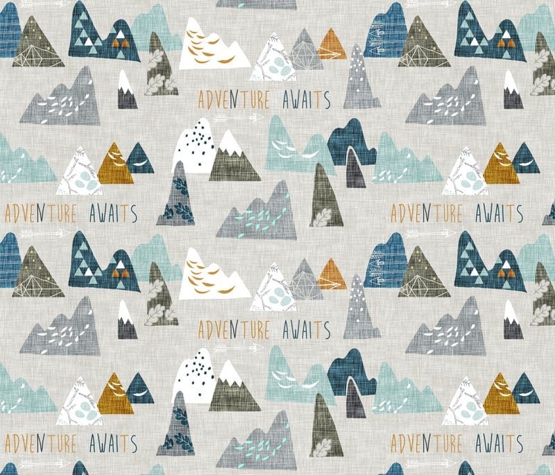 Adventure Awaits Mountain Woodland Quilting Fabric. Fabric by