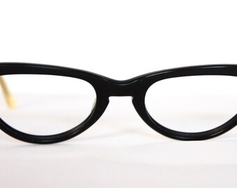 1950s Womens Cateye // 50s Vintage Cats Eyes Eyeglasses // 12k GF // Black Metal arm