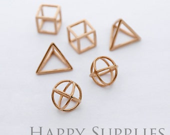 3D Geometric Circle Triangle Square Cube Rose Gold Pendant (3D04-RG)