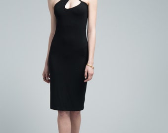 Black Halter Dress / Party Dress / Cocktail Dress / Strap Dress / Pencil Dress / Short Dress / marcellamoda - MD633