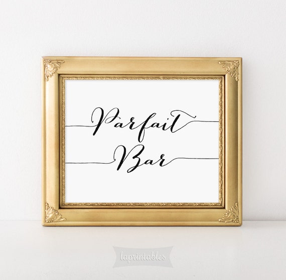 Parfait Bar Sign Black &amp; White Calligraphy 2 Sizes