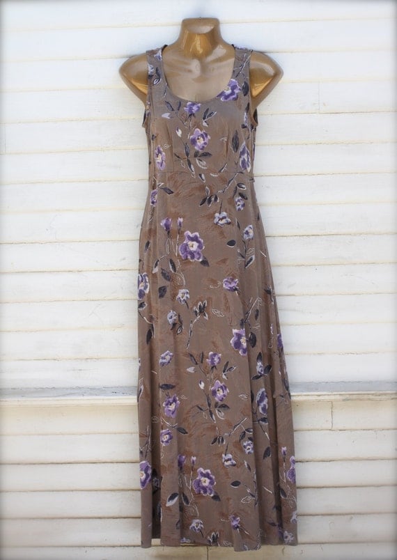 Vintage 90's Floral Rayon Maxi Dress Sleeveless Sundress