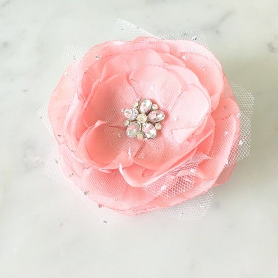 Pink hair flower Bridal hair piece Wedding by SadieBloomDesigns