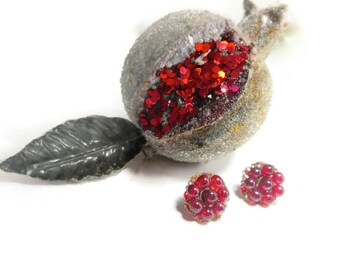 Vintage Red Cluster Earrings Bohemian Red Glass 1930s