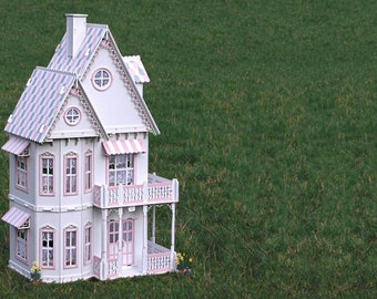 Deluxe Victorian Gingerbread Dollhouse kit, Doll House kit. Heart motif, wood.