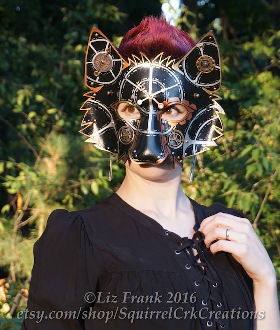 Black, Gold, Silver and Copper Steampunk Leather Wolf Mask, Leather Mask, Wolf, Theater Prop, Costume, Cosplay, Garb, Gear by SquirrelCrkCreations steampunk buy now online