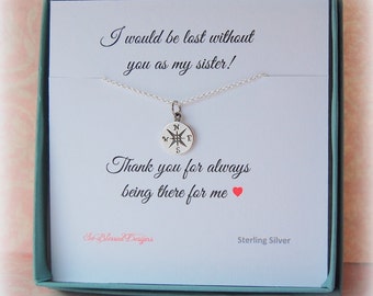SISTER Necklace, Sister Jewelry, Gift for Sister with Card, Compass Necklace, Gifts for her, Gifts under 30 , sister in law gift
