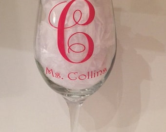 Unique Teacher Gift, Teacher Appreciation, Teacher Wine Glass, Decorated Wine Glass, Wine Glass with Saying I Teach Pre-K Therefore I Drink