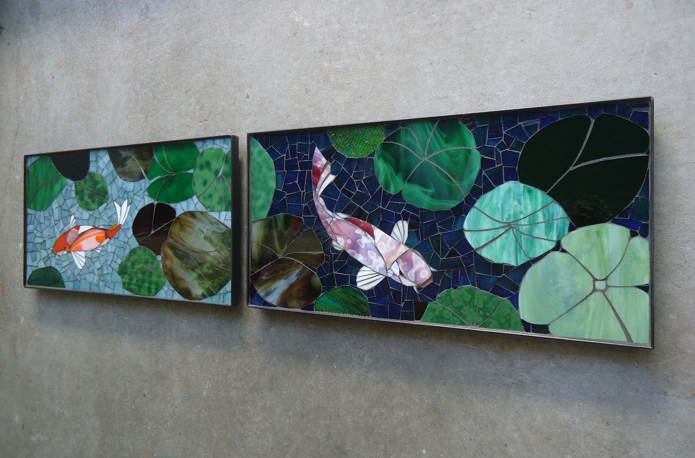 2pc KOI FISH MOSAIC made to order stained glass wall