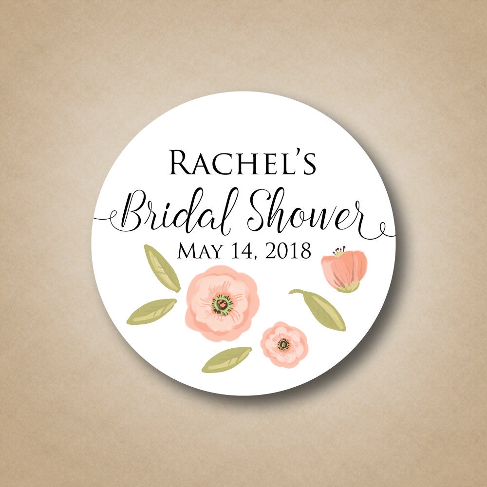 Custom Floral Bridal Shower Labels Poppy Flower Wedding Shower