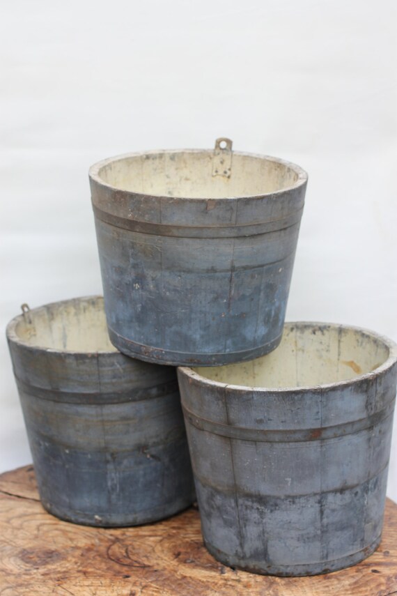 RARE Primitive BLUE Wooden Maple Sap Bucket c.1860