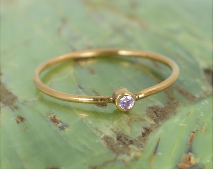 Tiny Pink Tourmaline Ring, Solid Rose Gold Tourmaline Ring, Tourmaline Stacking Ring, Pink Mothers Ring, October Birthstone, Tourmaline Ring