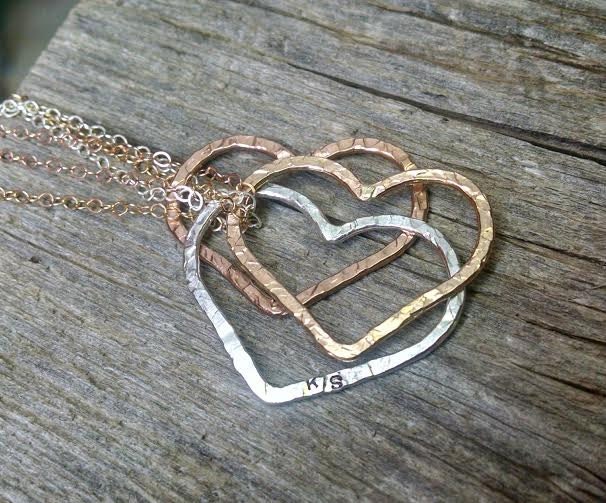 Free Flow Heart Necklace Rose Pink Gold Silver Gold Rustic Forever in my Heart Love You Forever Friendship Necklace