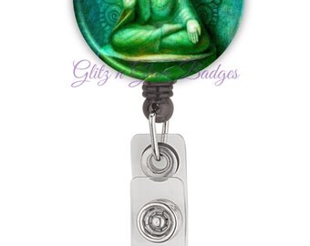 Buddha Retractable ID Badge Holder Reel, Jade Badge Reel, Yoga Meditation Badge Reel, Holistic Badge Reel , Spiritual Badge Reel - GG2172