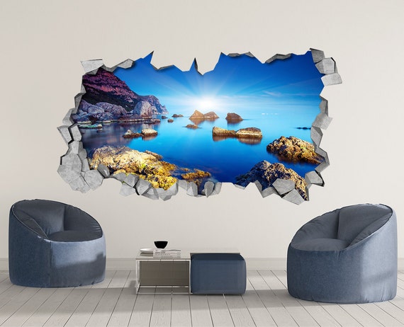 Rocky Sea 3d  Wall  Art Broken Wall  3d  Wall  Stickers 