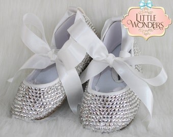 Swarovski Crystal Big Girl Ribbon Tie Ballerina Flat Shoes