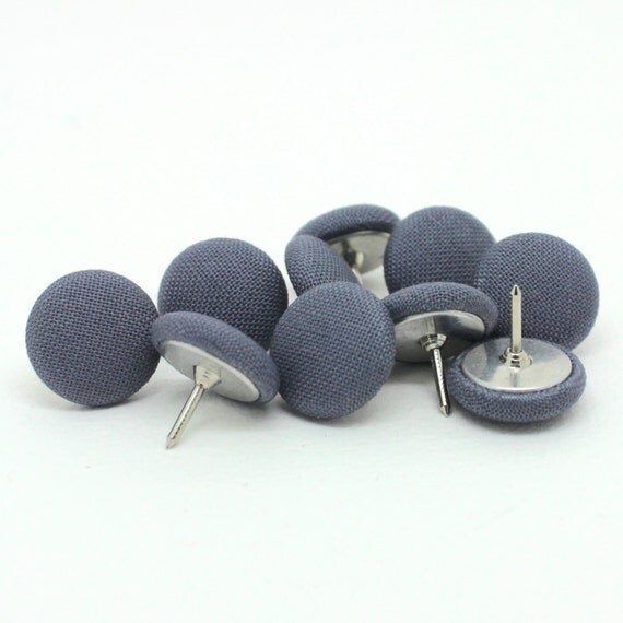10 Small Grey Fabric Push Pins Grey Drawing Pins Grey Thumb