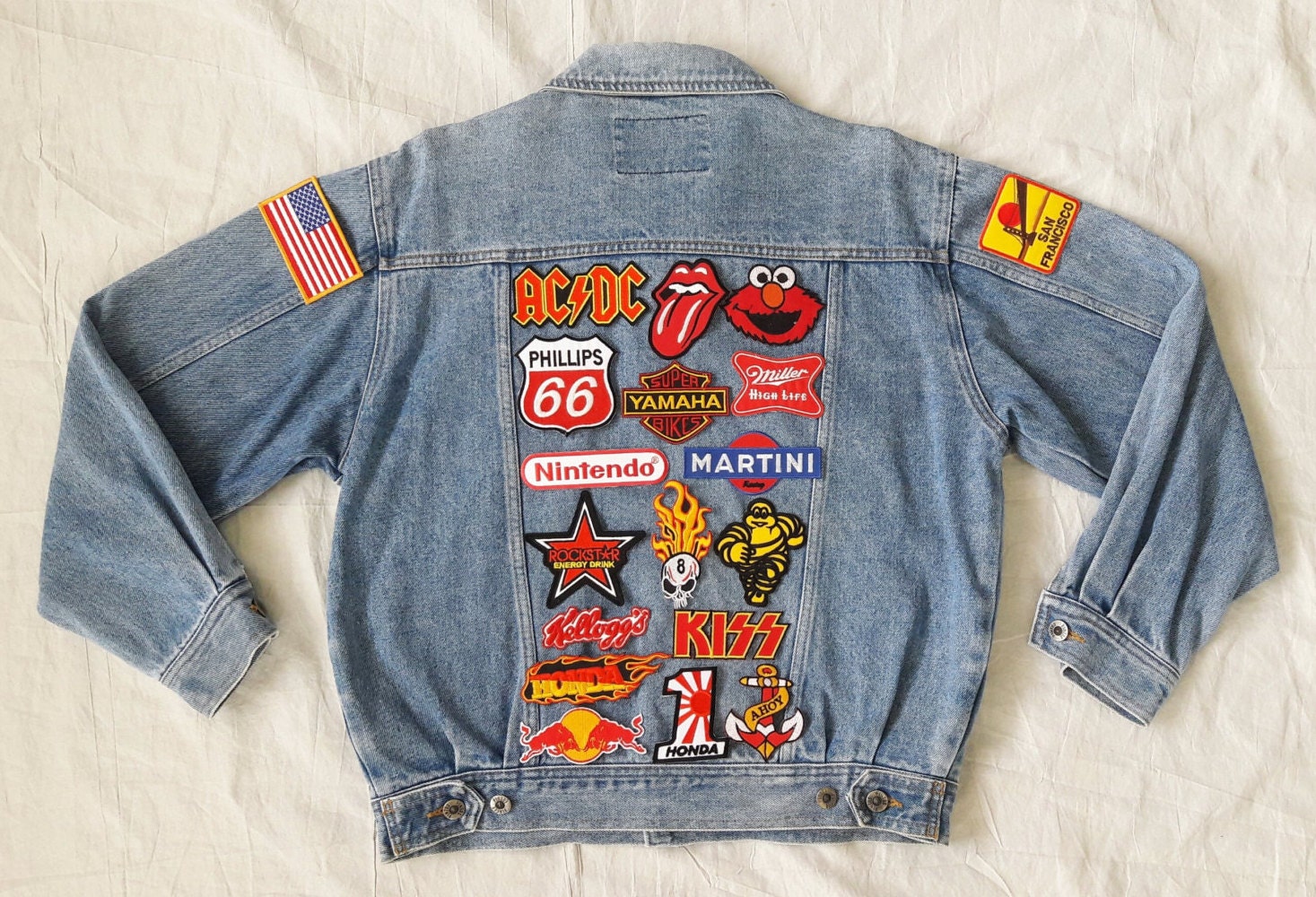 Patched Denim Hand Reworked Vintage Jean Jacket with Patches 