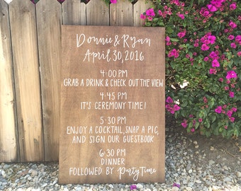 Wood Wedding Welcome Sign // Wedding Timeline // Wooden Welcome Sign