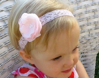 Light Pink Headband Flowers, Pink Flower Headband Baby, Lace Headband Baby, Flower Head Band, Flower Headband Toddler, Pink Flowers