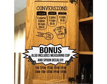 Kitchen Measurement Decals | Baking Conversion Decals | Cupboard Stickers | Cabinet Stickers | Jar Kitchen Decor | Baking Conversions Chart