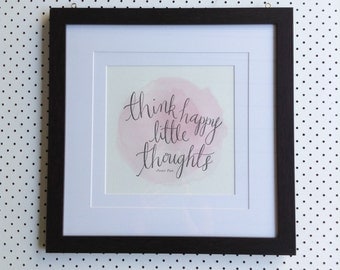 Think Happy Little Thoughts - Letterpress Poster (Pink)