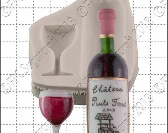 Wine silicone mould (mold) - 'Wine Bottle & Glass' by FPC Sugarcraft | resin mold, fimo mold, polymer clay mold, soapmaking mold C158