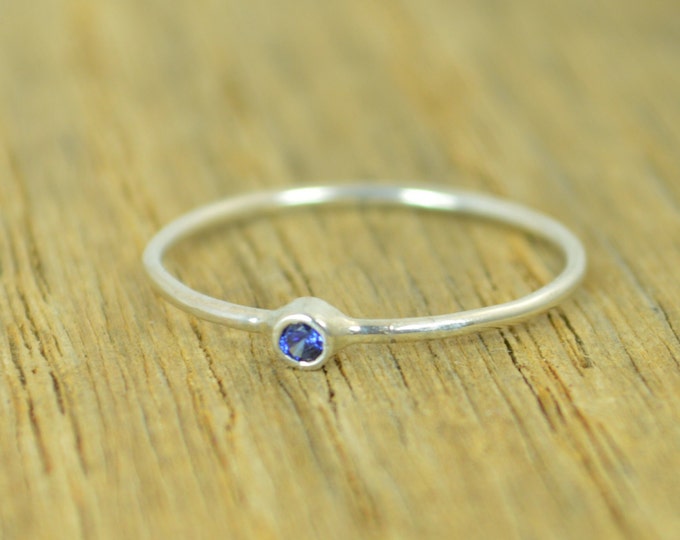 Tiny Sapphire Ring, Sapphire Stacking Ring, Silver Sapphire Ring, Sapphire Mothers Ring, September Birthstone, Sapphire Ring, Sapphire