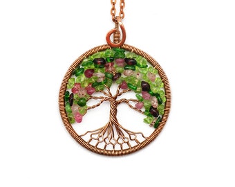 Tree-Of-Life Necklace Pendant Tree-Of-Life Jewelry Family Tree Copper Pendant Wire Tree Of Life Wire Wrapped Pendant Multicolor Pendant